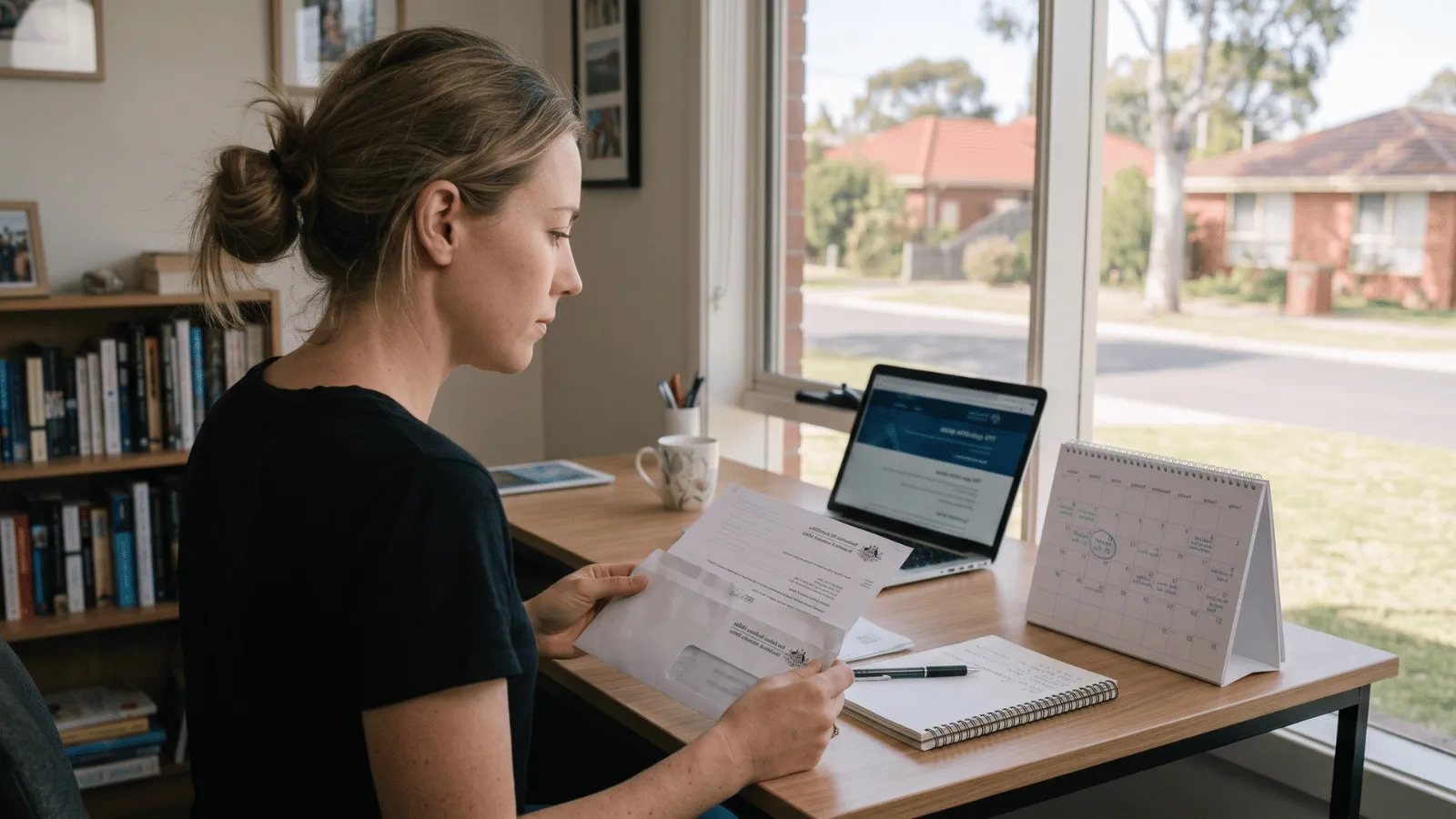 Person checking mail and calendar while waiting for TFN at home.